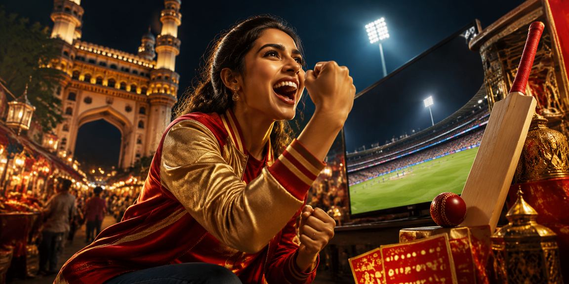 Cricket betting interface with Hyderabad Charminar in background