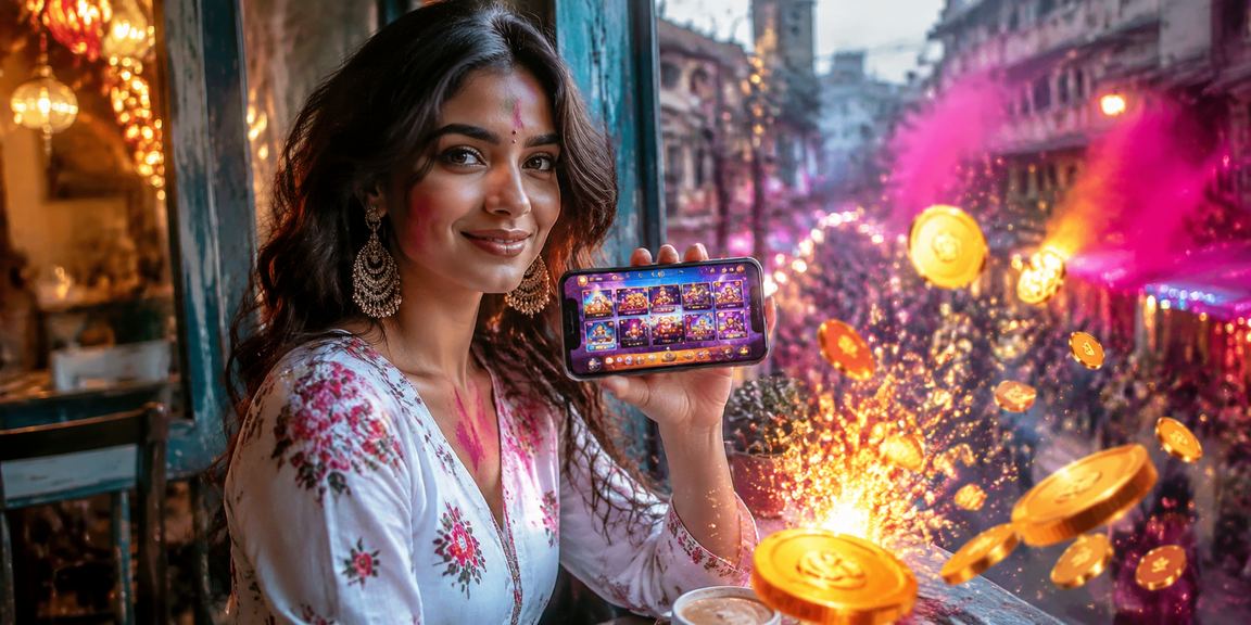 Indian woman playing casino games using mobile phone in kurti