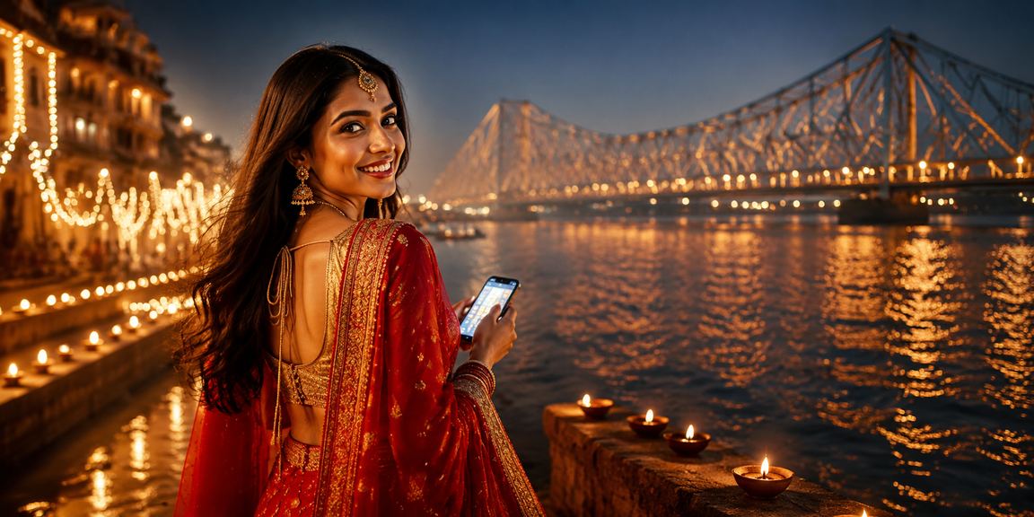 Night view of Howrah Bridge and Kolkata cityscape symbolizing 12842's Indian roots